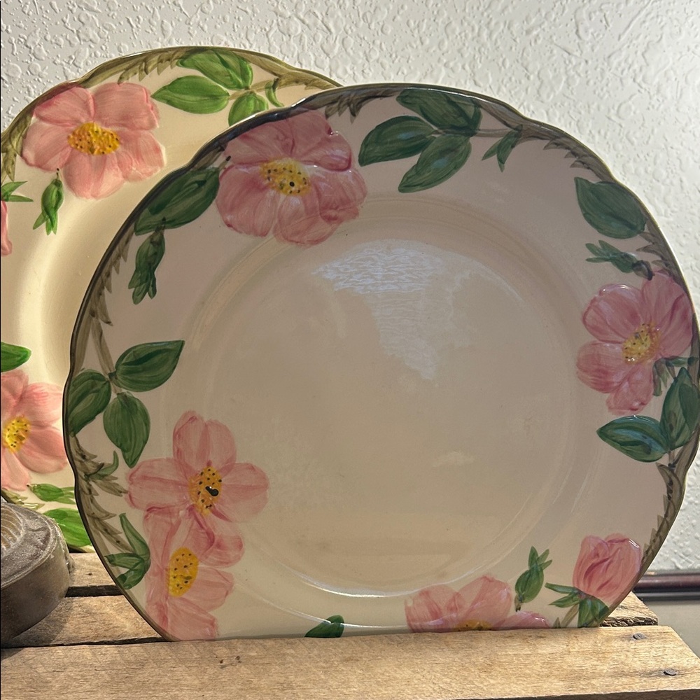 2 Hand-Painted Pink Floral Dinner Plates Fransican Desert Rose Cottage Core MCM